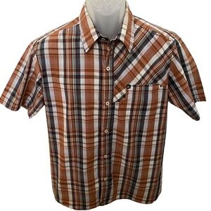 QUIKSILVER Brown Plaid Short Sleeve Collared Shirt Men M Medium